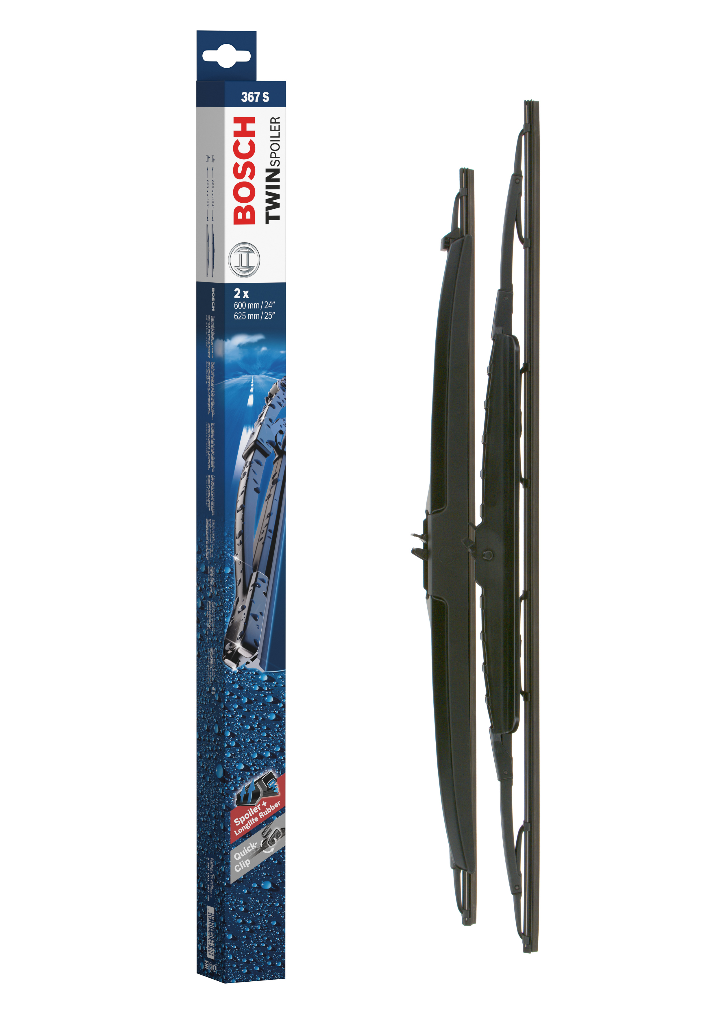 Ruitenwisserblad Bosch 3 397 001 367 - Bosch 367S - Ruitenwissers Twin - Lengte: 600/625 mm - set wisserbladen voor