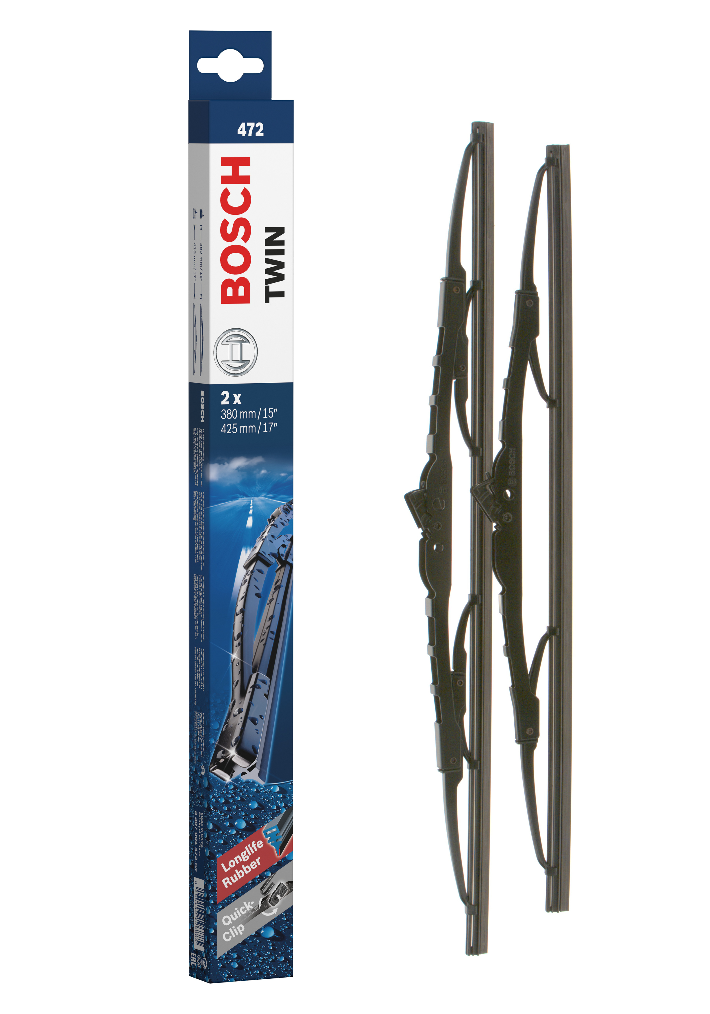 Ruitenwisserblad Bosch 3 397 001 472 - Bosch 472 - Ruitenwissers Twin - Lengte: 425/380 mm - set wisserbladen voor