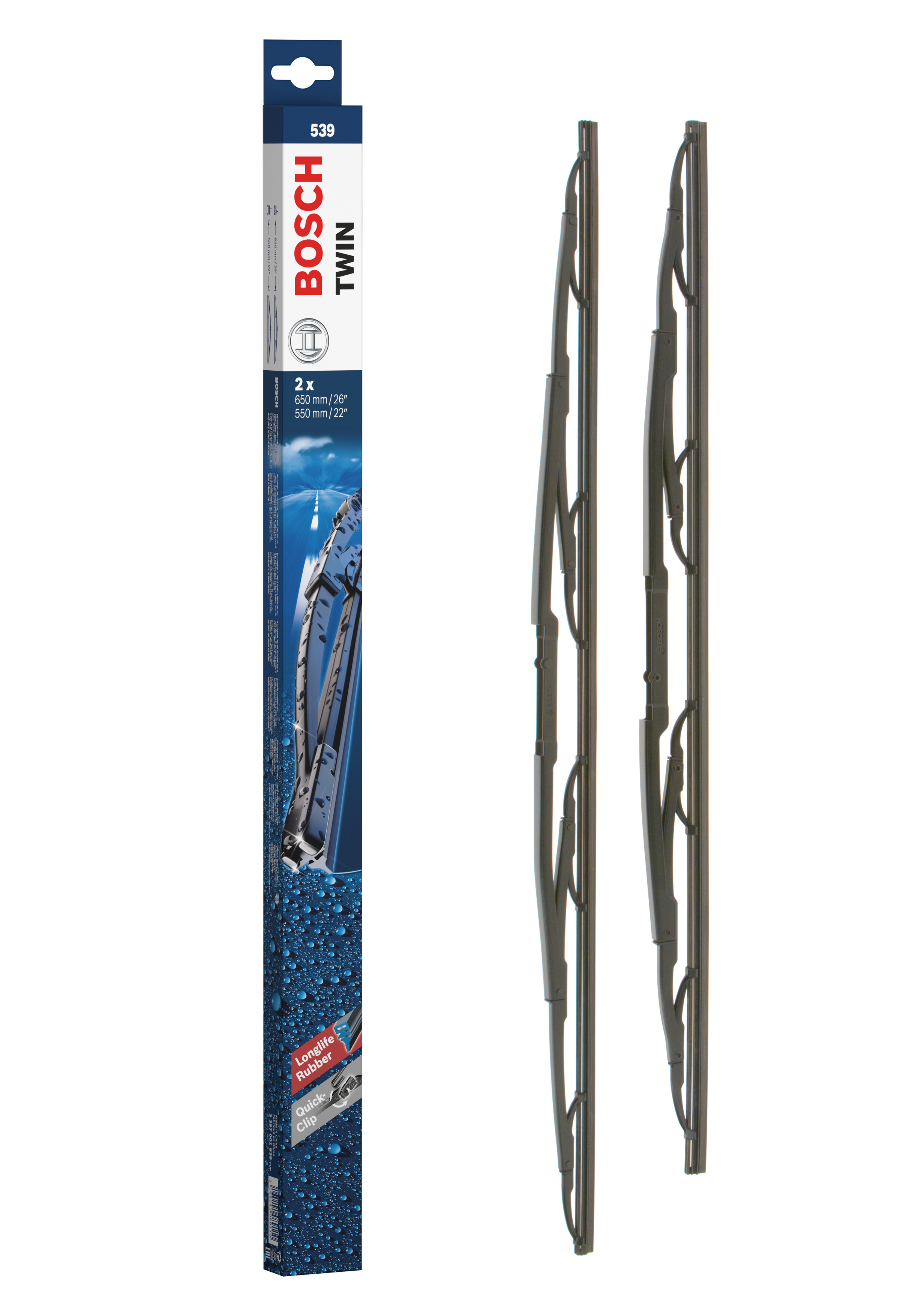 Ruitenwisserblad Bosch 3 397 001 539 - Bosch 539 - Ruitenwissers Twin - Lengte: 650/550 mm - set wisserbladen voor