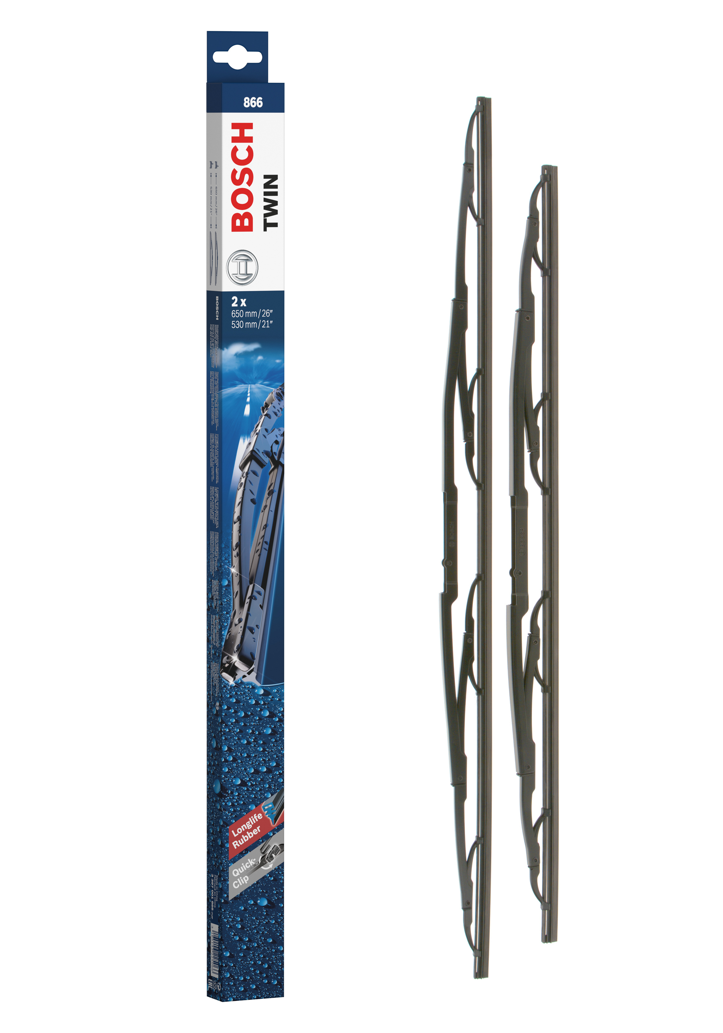 Ruitenwisserblad Bosch 3 397 001 866 - Bosch 866 - Ruitenwissers Twin - Lengte: 650/530 mm - set wisserbladen voor