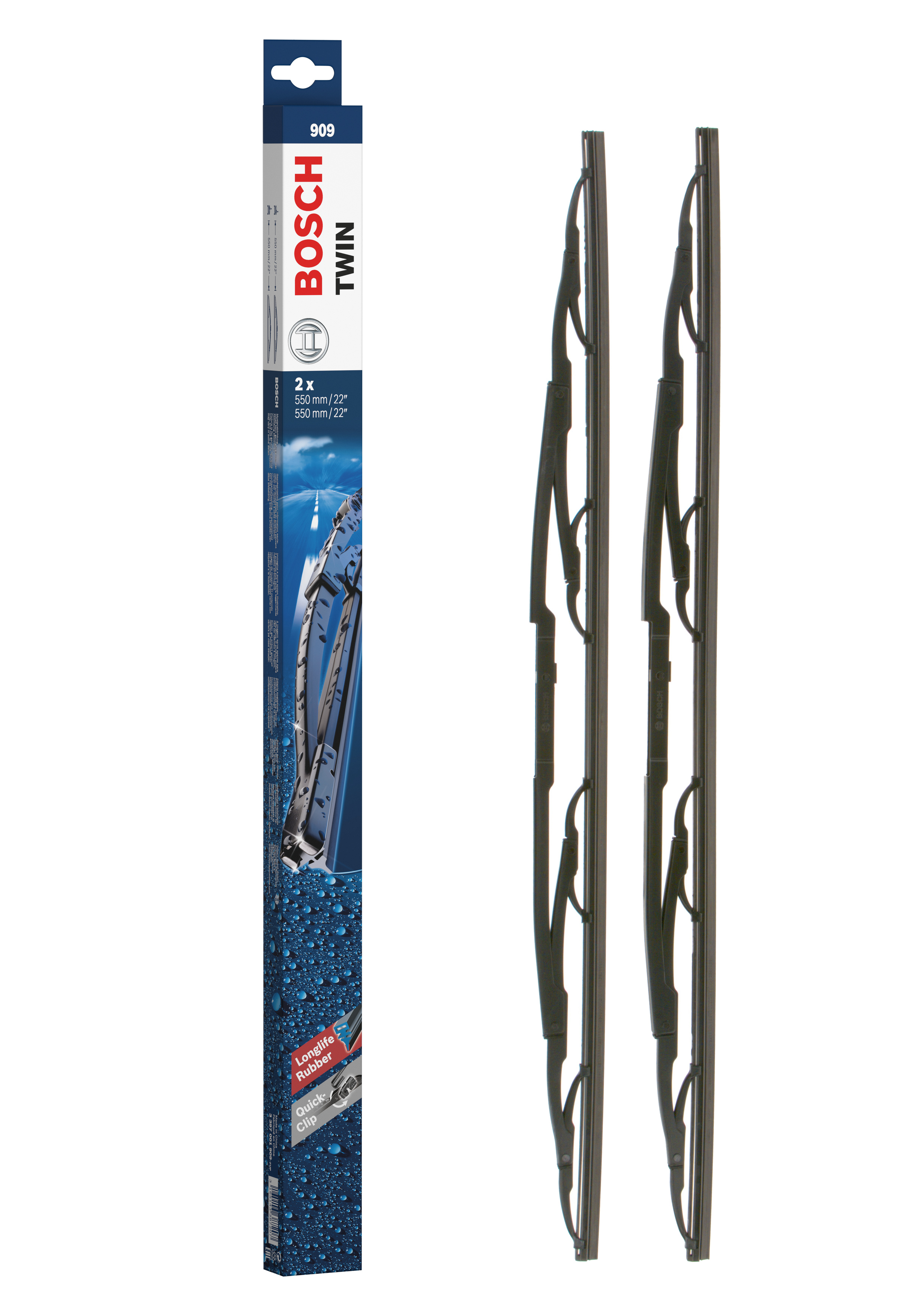 Ruitenwisserblad Bosch 3 397 001 909 - Bosch 909 - Ruitenwissers Twin - Lengte: 550/550 mm - set wisserbladen voor