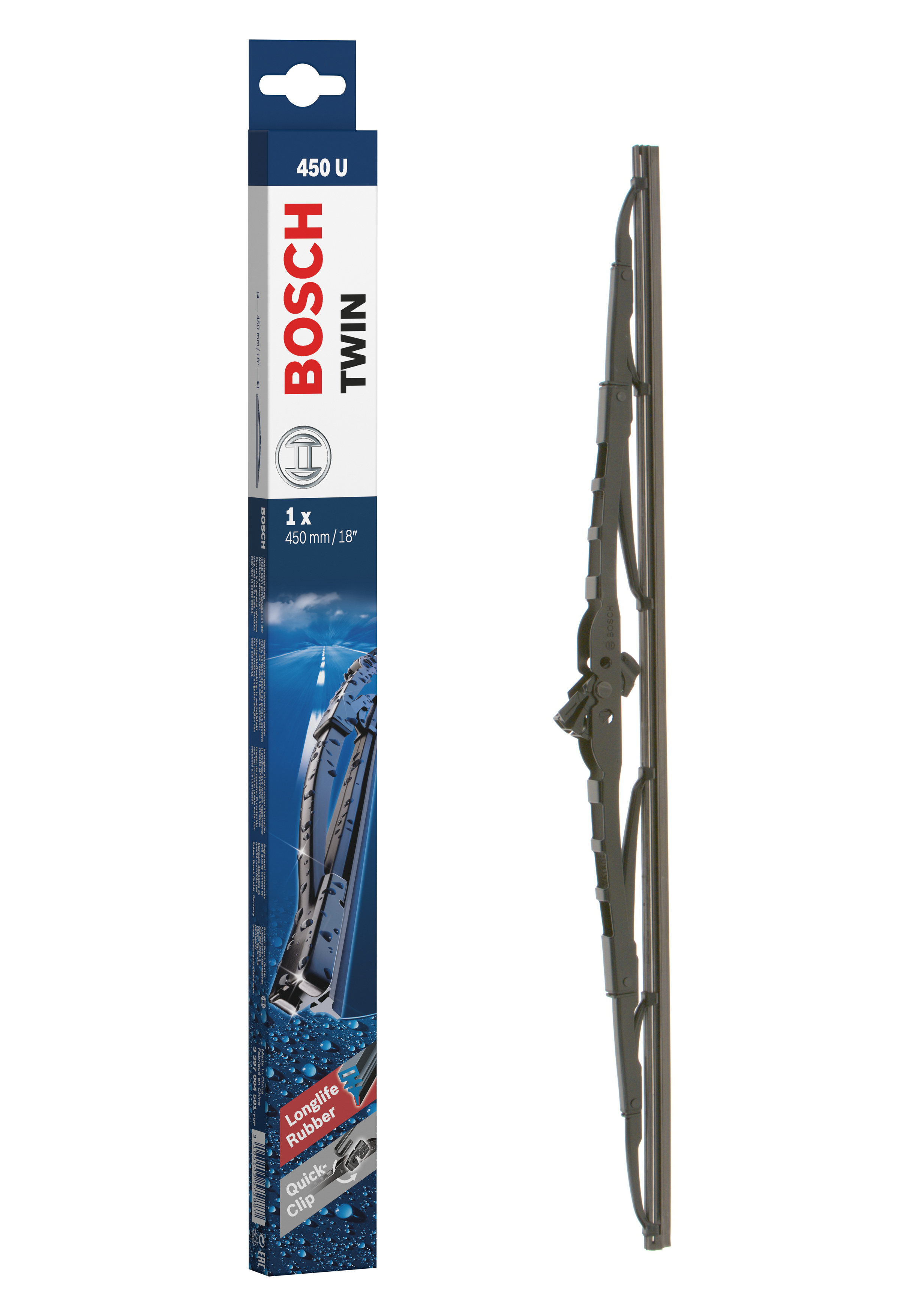 Ruitenwisserblad Bosch 3 397 004 581 - Bosch 450U - Ruitenwisser Twin - Lengte: 450 mm - enkele wisser voor