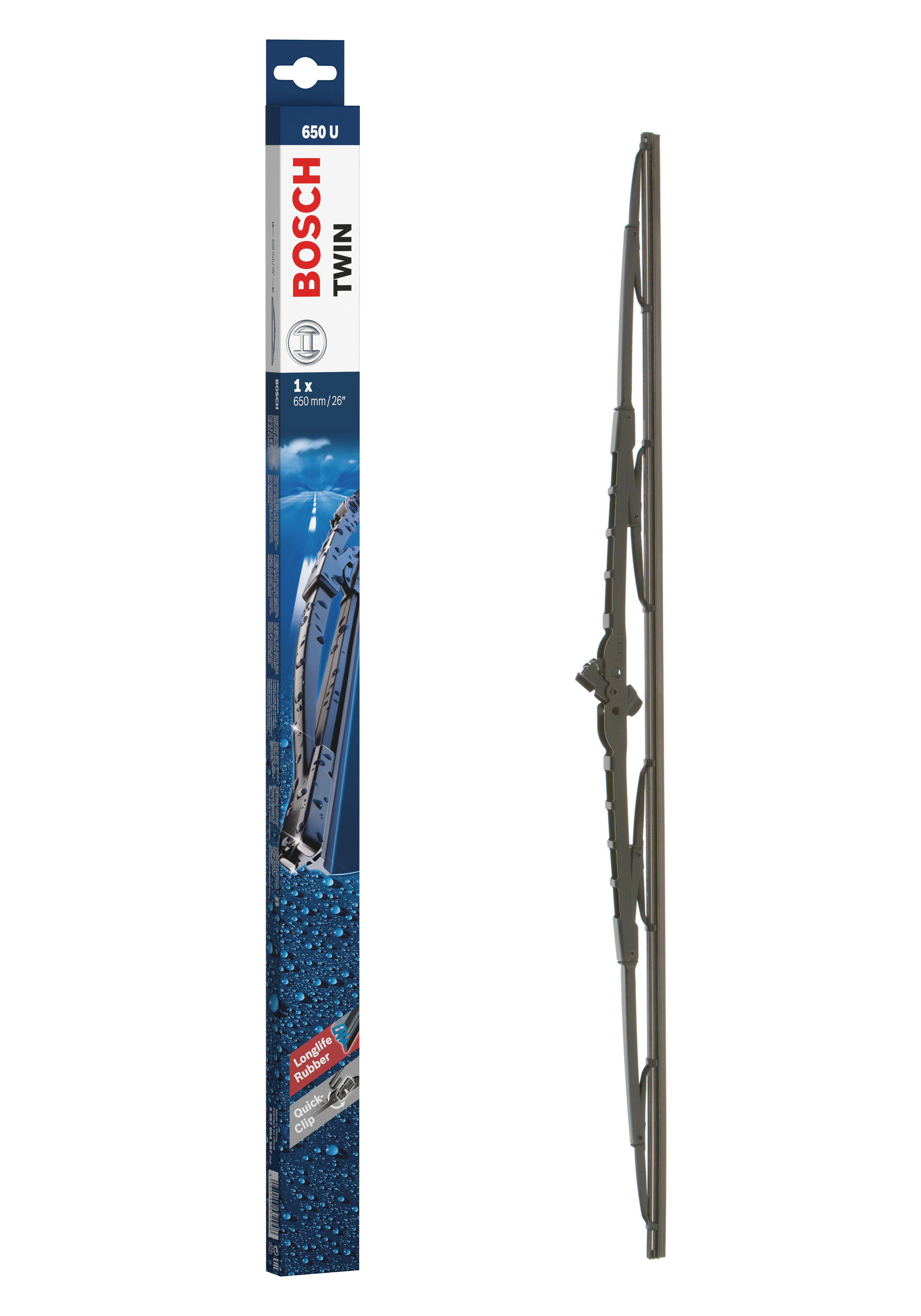 Ruitenwisserblad Bosch 3 397 004 587 - Bosch 650U - Ruitenwisser Twin - Lengte: 650 mm - enkele wisser voor