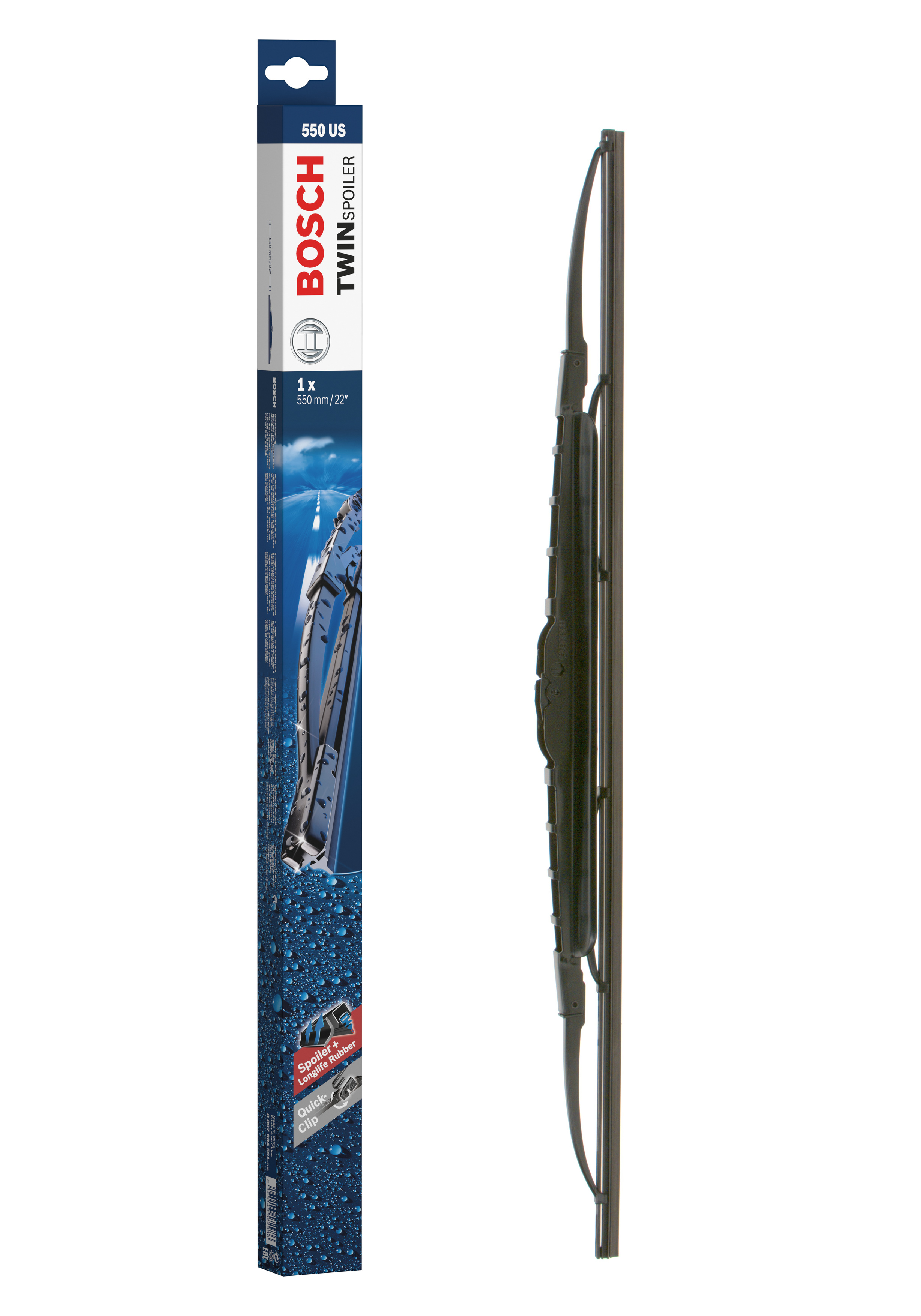 Ruitenwisserblad Bosch 3 397 004 591 - Bosch 550US - Ruitenwisser Twin - Lengte: 550 mm - enkele wisser voor