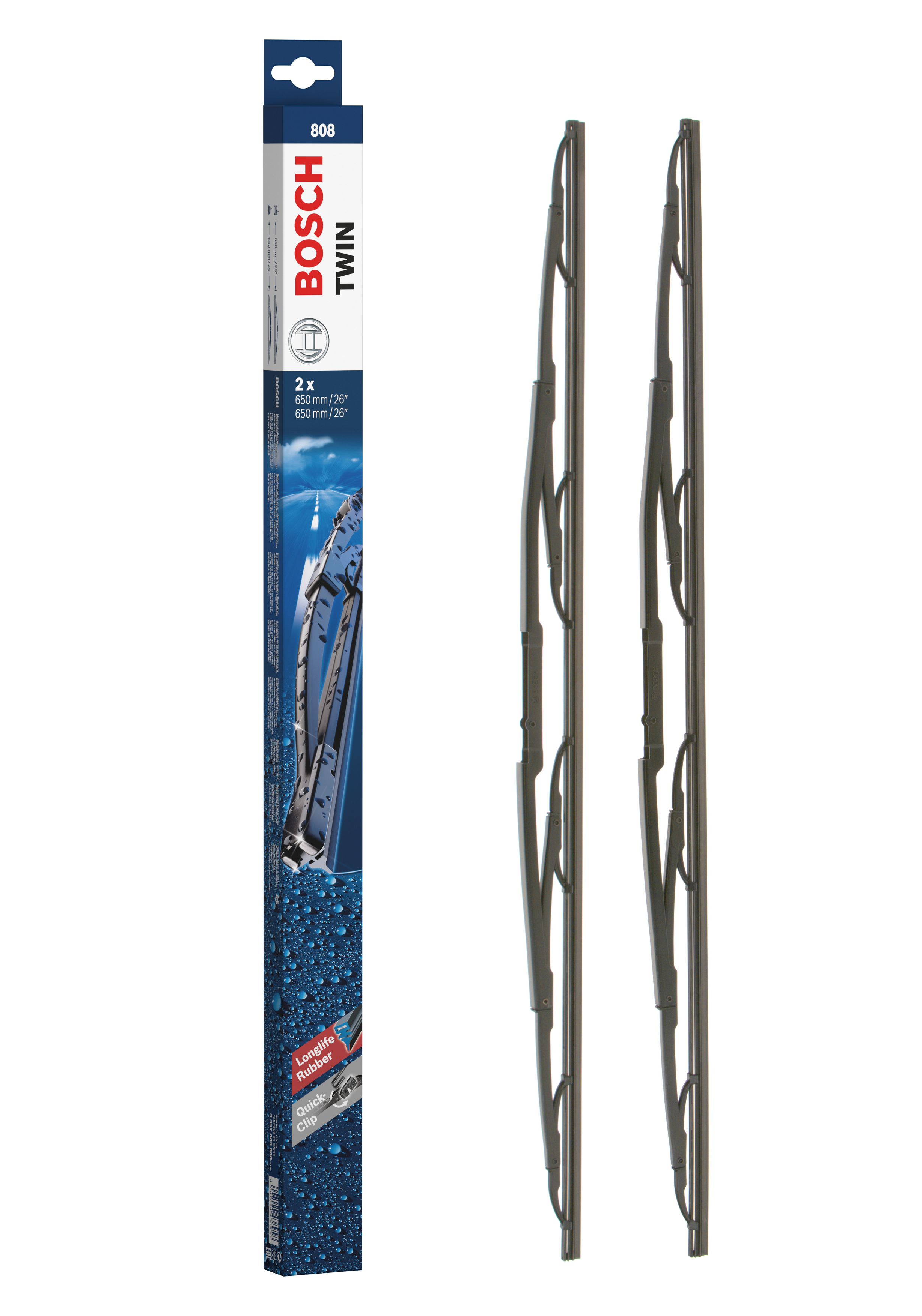 Ruitenwisserblad Bosch 3 397 005 808 - Bosch 808 - Ruitenwissers Twin - Lengte: 650/650 mm - set wisserbladen voor