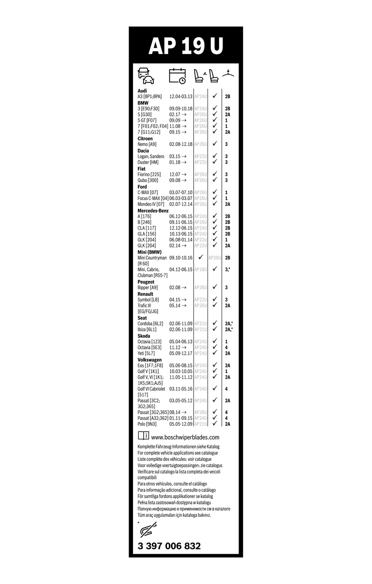 Bosch Ruitenwisserblad 3 397 006 832