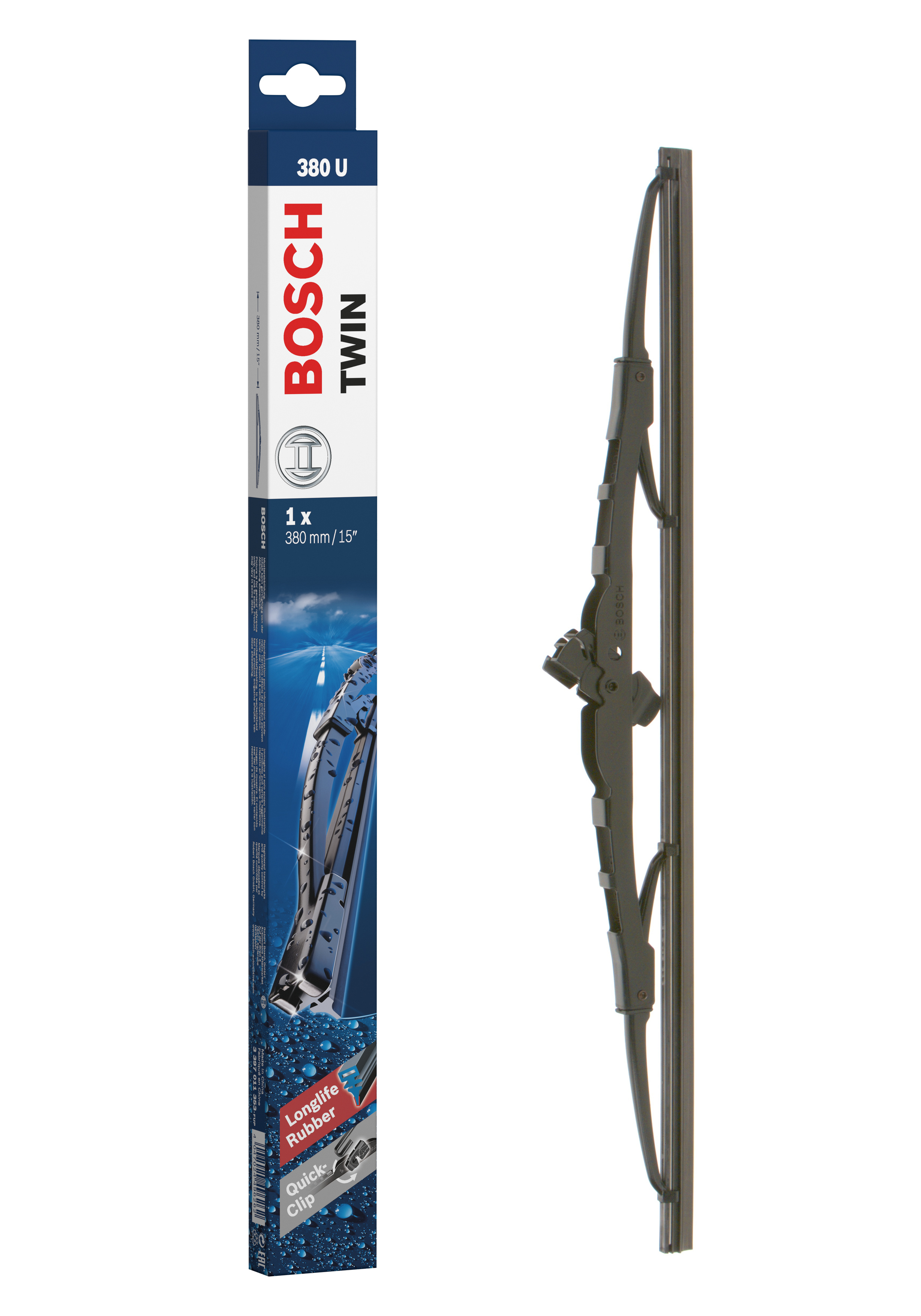 Ruitenwisserblad Bosch 3 397 011 353 - Bosch 380U - Ruitenwisser Twin - Lengte: 380 mm - enkele wisser voor