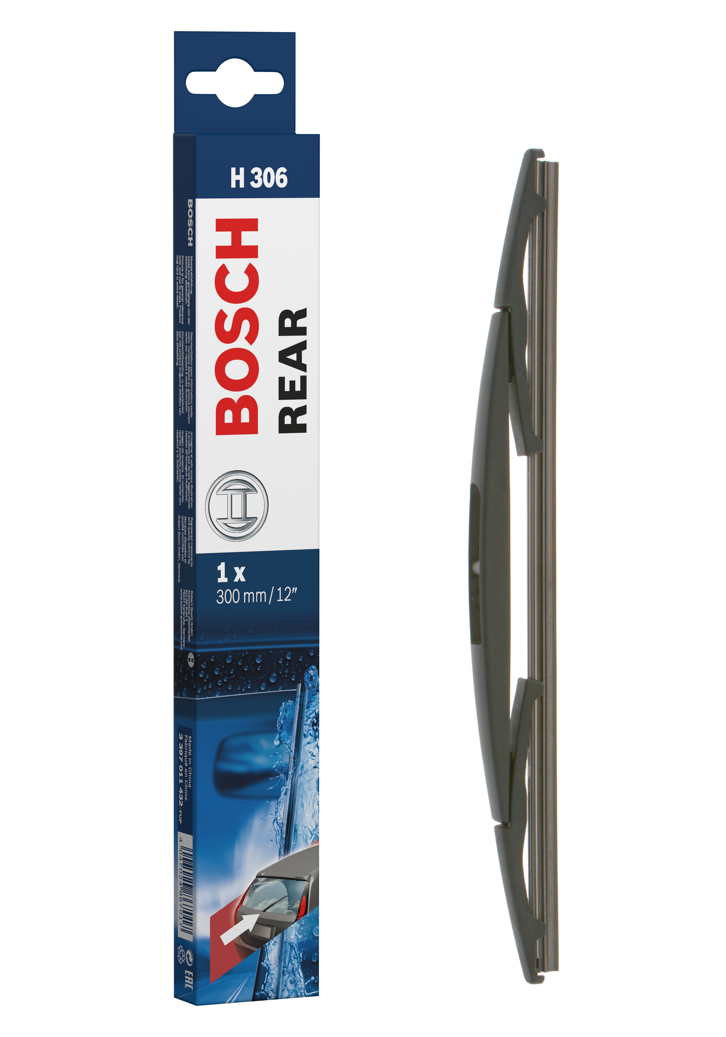 Ruitenwisserblad Bosch 3 397 011 432 - Bosch H306 - Ruitenwisser Rear - Lengte: 300 mm - wisserblad achter