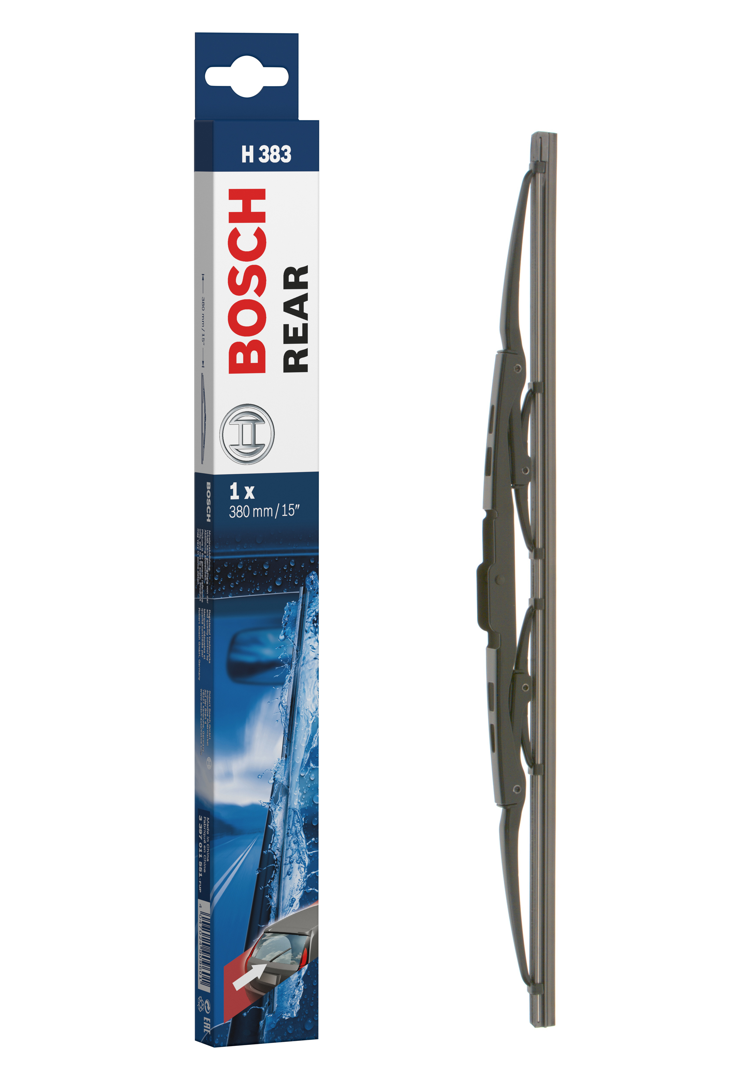 Ruitenwisserblad Bosch 3 397 011 551 - Bosch H383 - Ruitenwisser Rear - Lengte: 380 mm - wisserblad achter