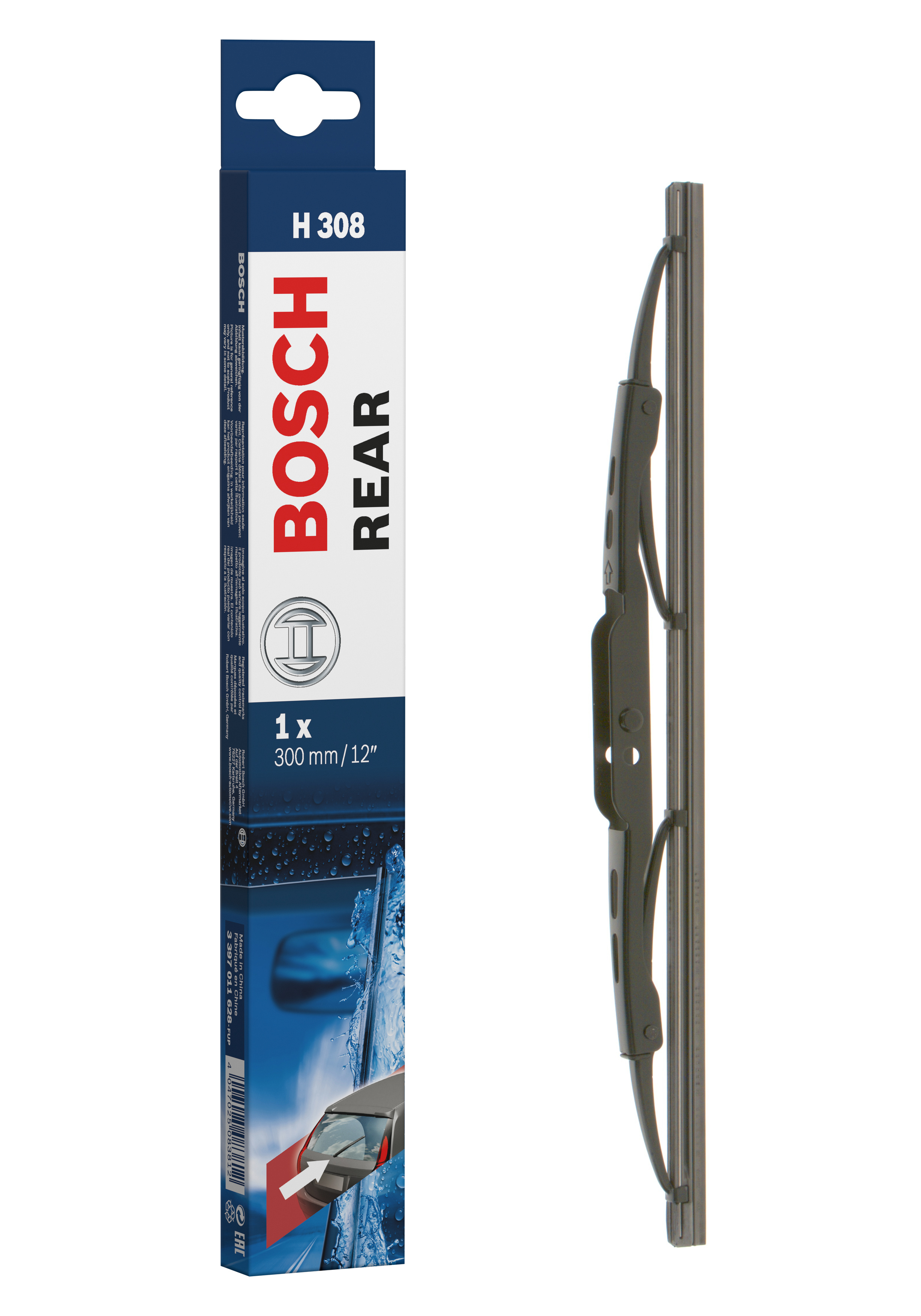 Ruitenwisserblad Bosch 3 397 011 628 - Bosch H308 - Ruitenwisser Rear - Lengte: 300 mm - wisserblad achter