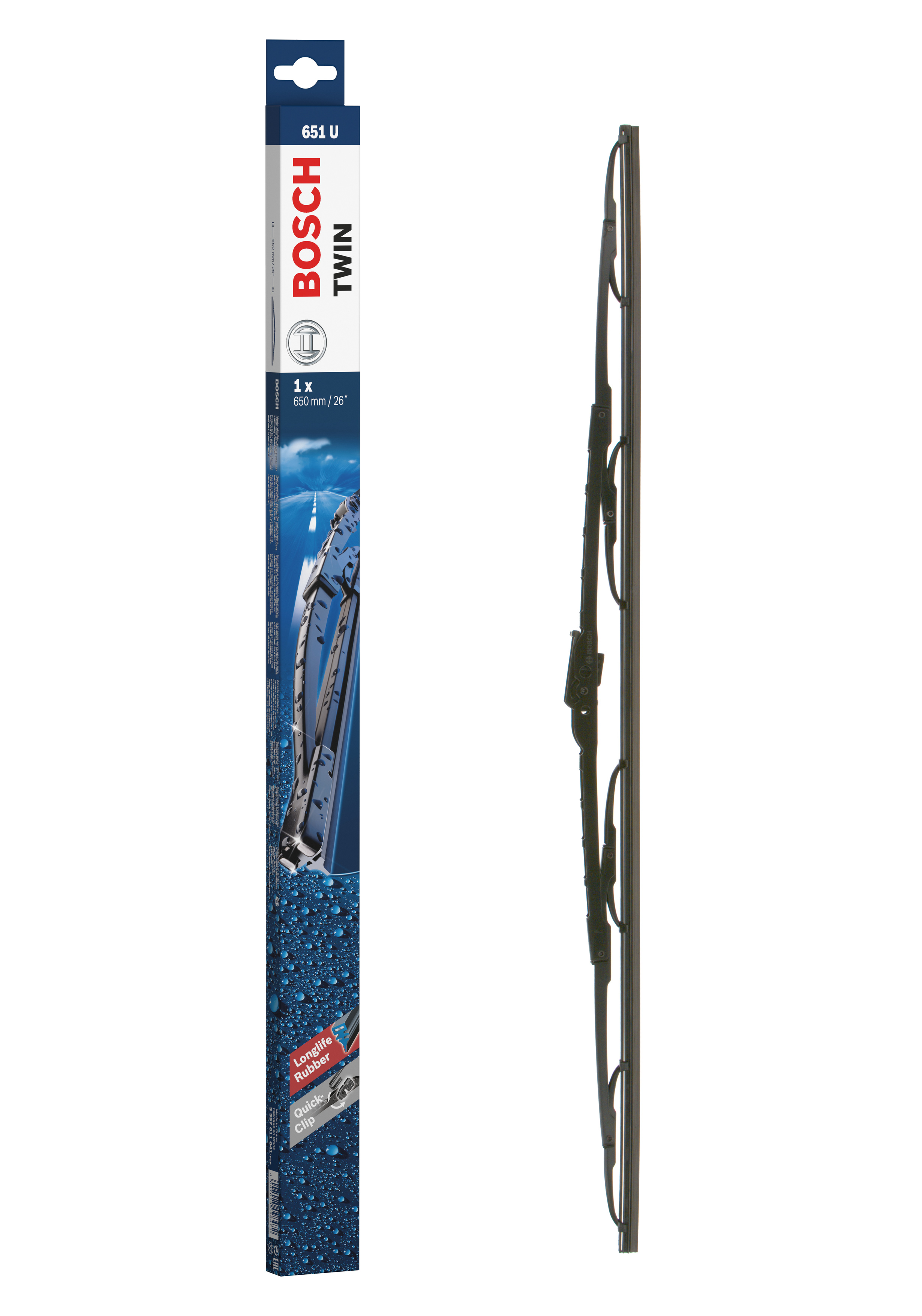 Ruitenwisserblad Bosch 3 397 011 641 - Bosch 651U - Ruitenwisser Twin - Lengte: 650 mm - enkele wisser voor