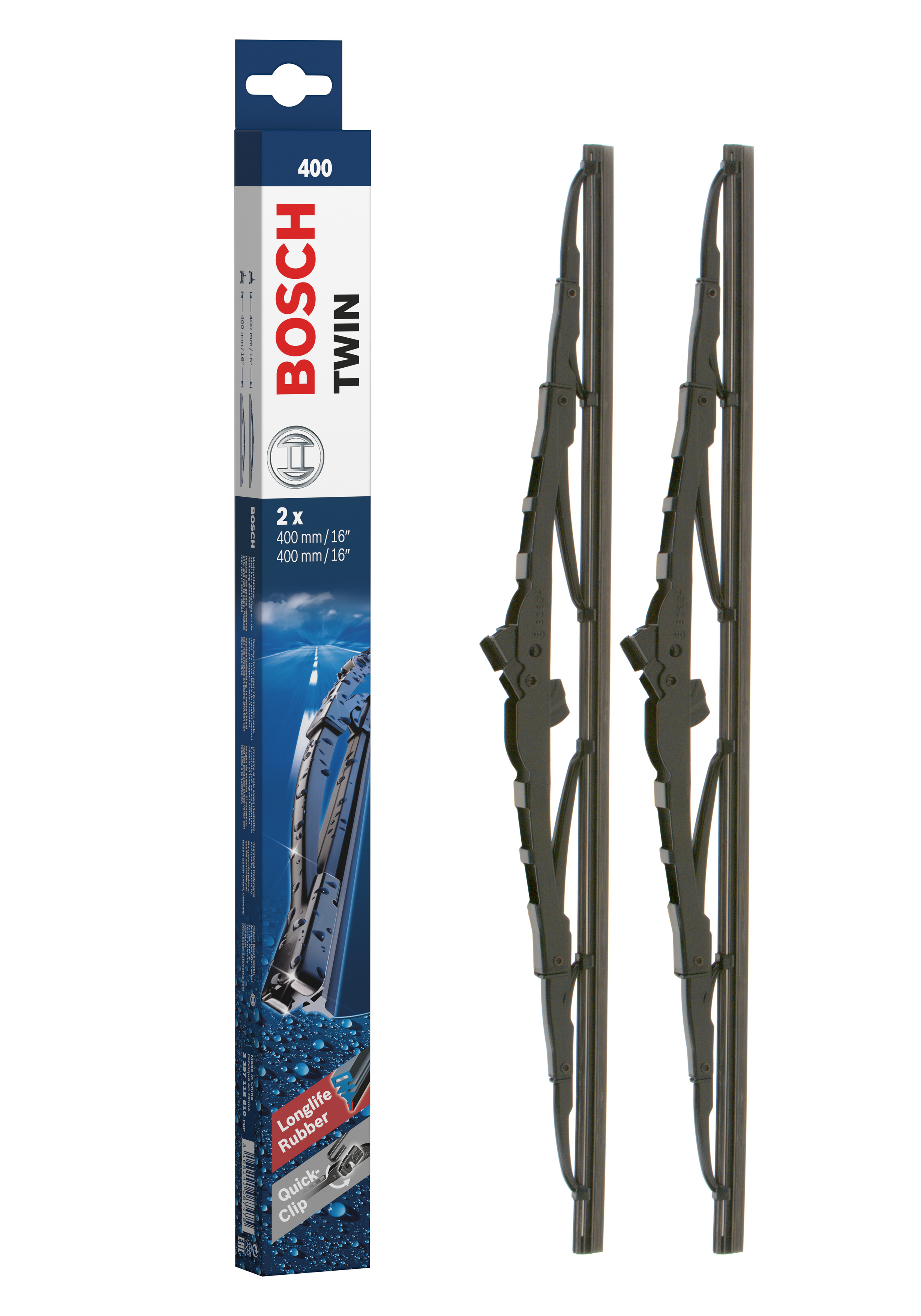 Ruitenwisserblad Bosch 3 397 118 610 - Bosch 400 - Ruitenwissers Twin - Lengte: 400/400 mm - set wisserbladen voor