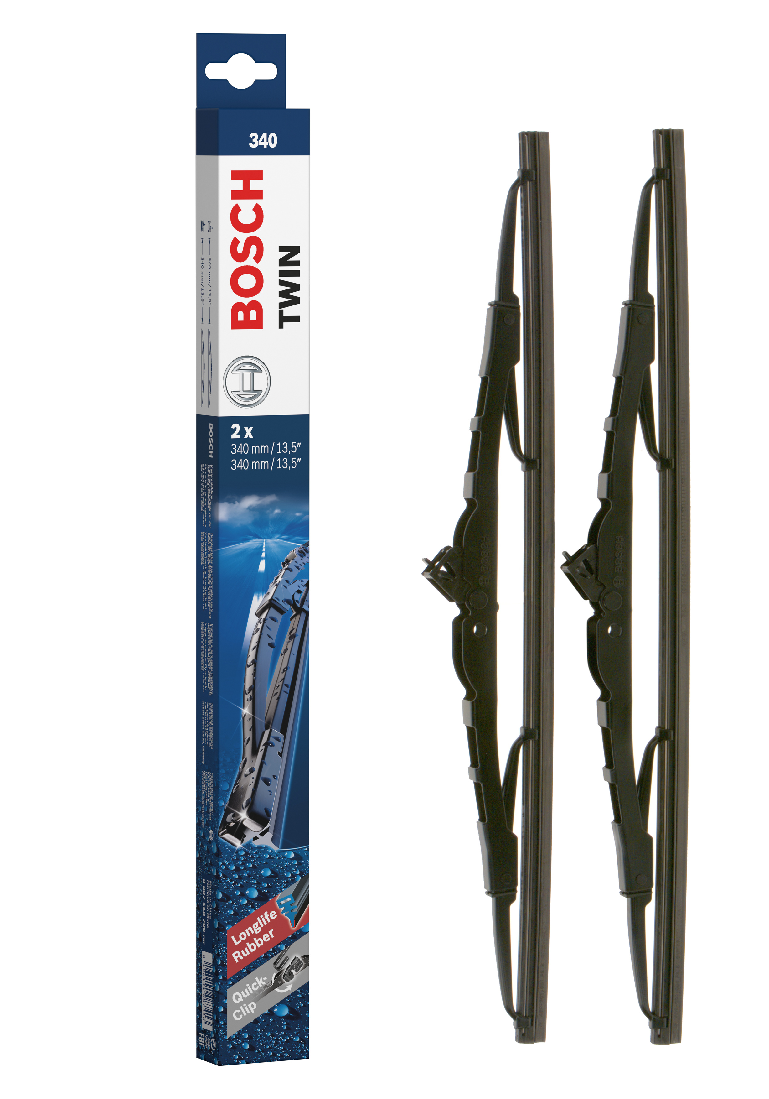 Ruitenwisserblad Bosch 3 397 118 700 - Bosch 340 - Ruitenwissers Twin - Lengte: 340/340 mm - set wisserbladen voor