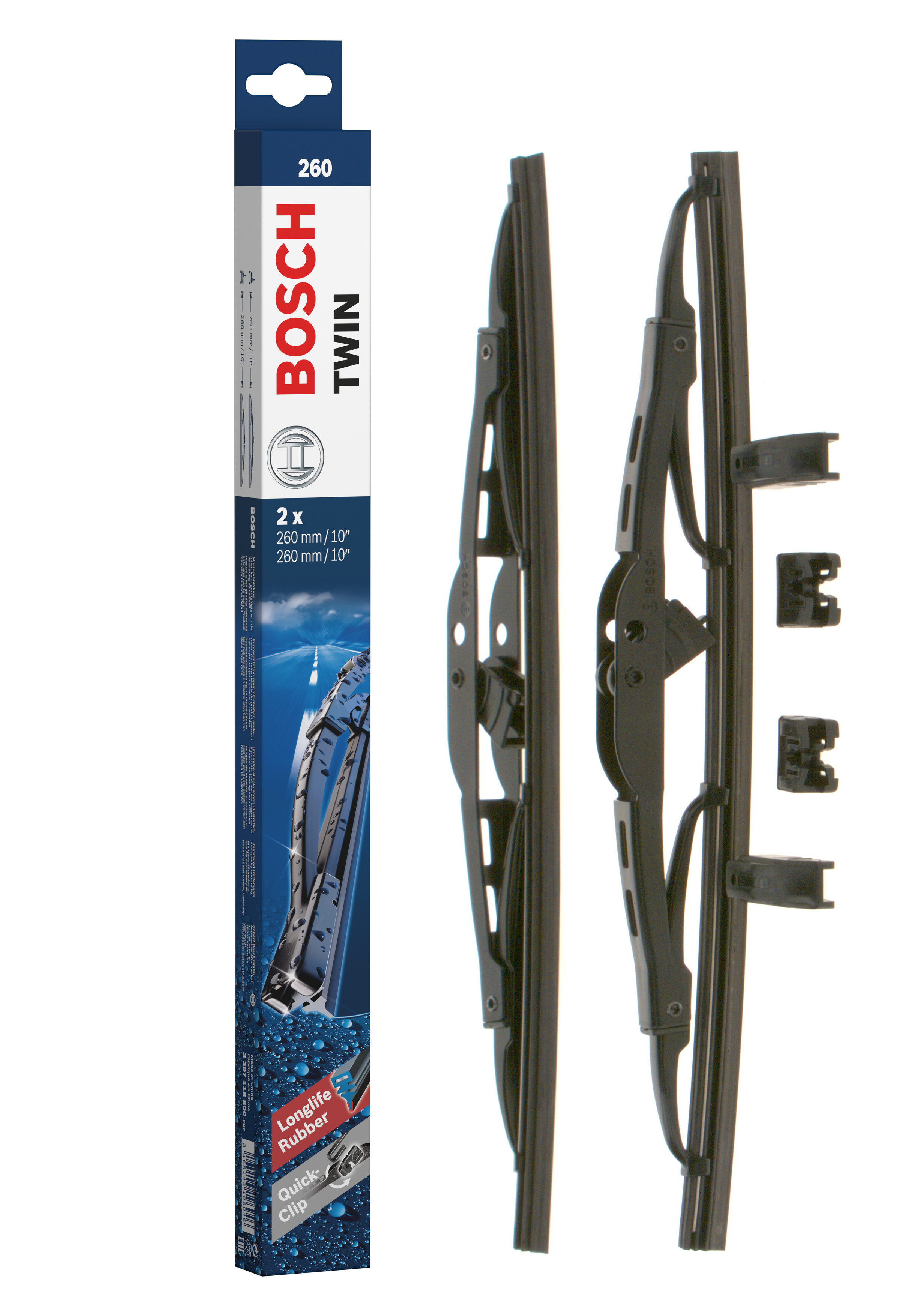 Ruitenwisserblad Bosch 3 397 118 800 - Bosch 260 - Ruitenwissers Twin - Lengte: 260/260 mm - set wisserbladen voor