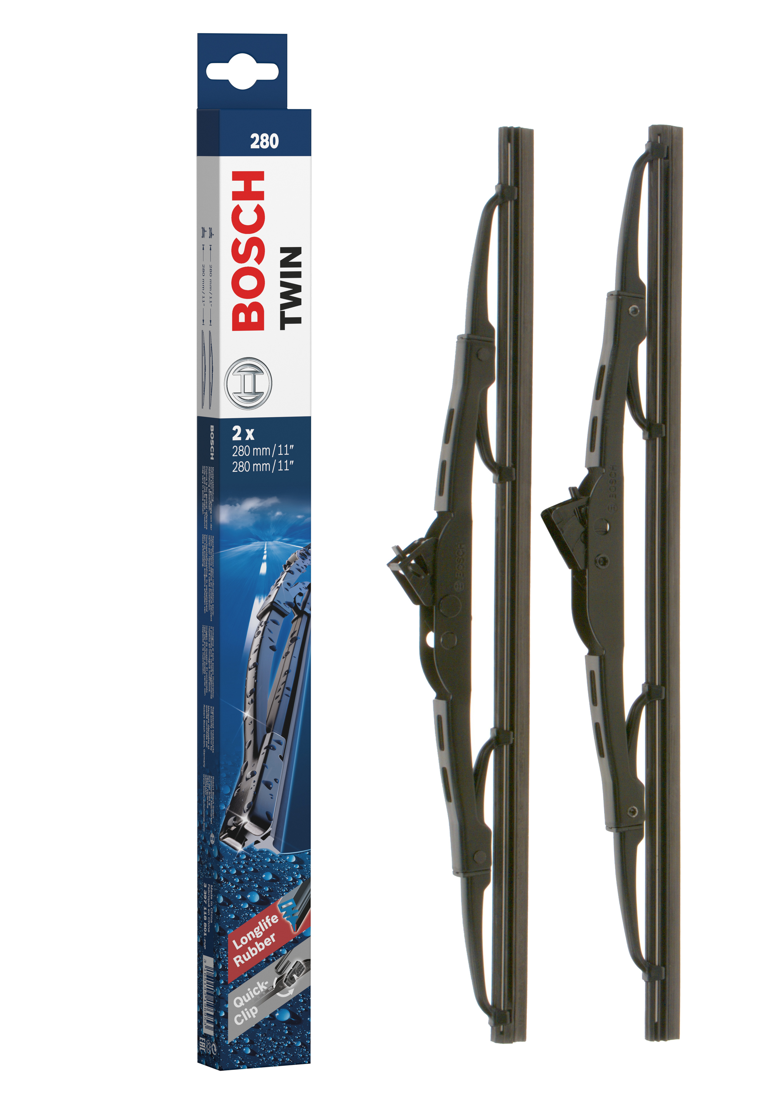 Ruitenwisserblad Bosch 3 397 118 801 - Bosch 280 - Ruitenwissers Twin - Lengte: 280/280 mm - set wisserbladen voor