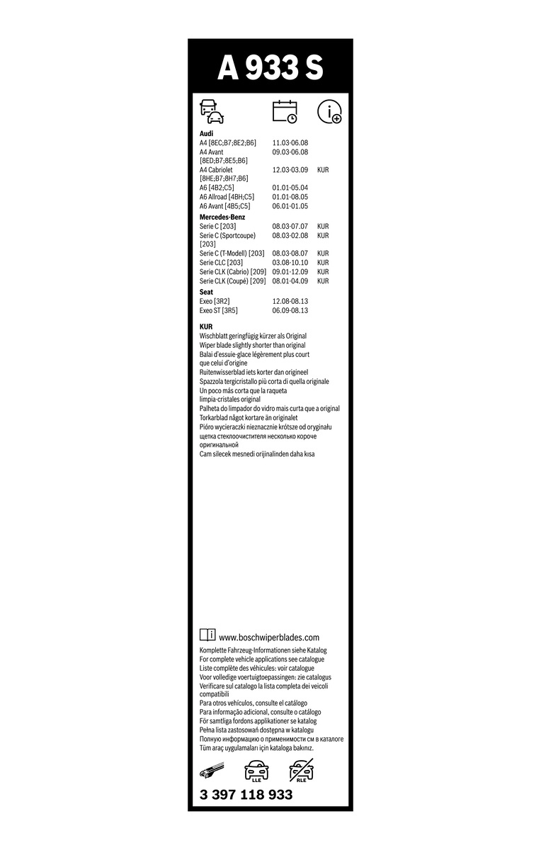 Bosch Ruitenwisserblad 3 397 118 933