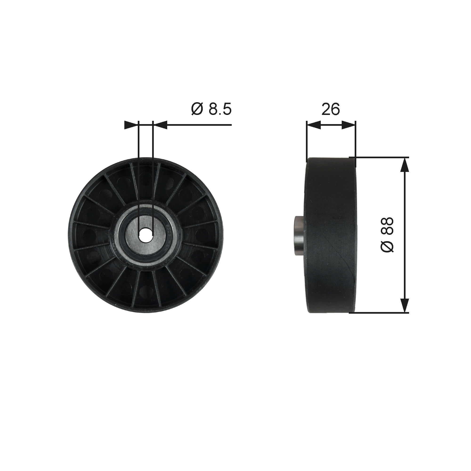 Geleiderol (poly) V-riem Gates T36758