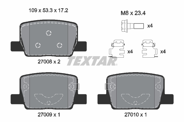 Remblokkenset, schijfrem Textar 2700801