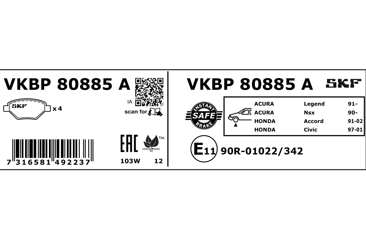 SKF Remblokset VKBP 80885 A