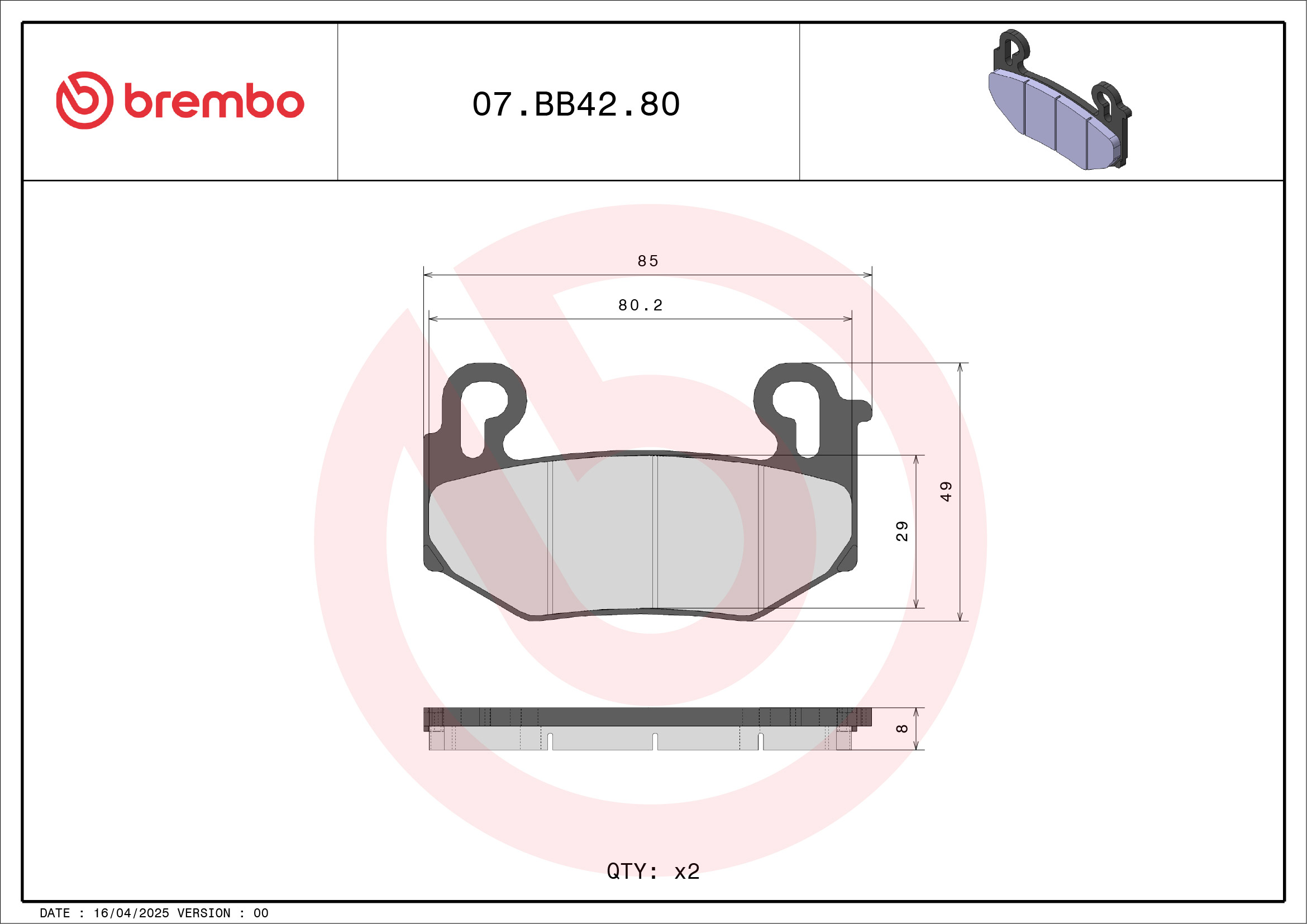 Remblokkenset, schijfrem Brembo 07BB4280