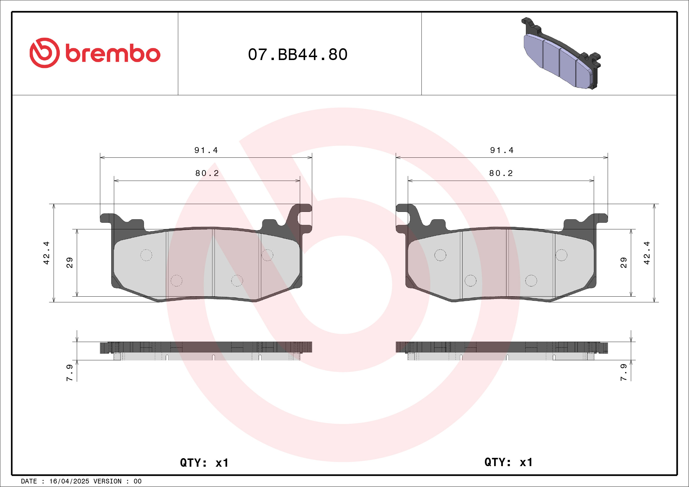 Remblokkenset, schijfrem Brembo 07BB4480