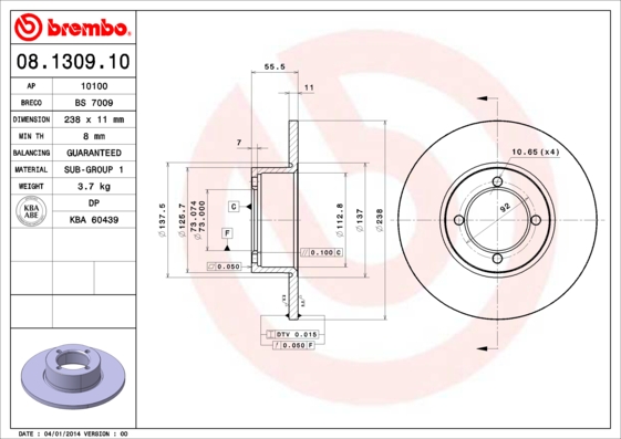 Remschijven Brembo 08.1309.10