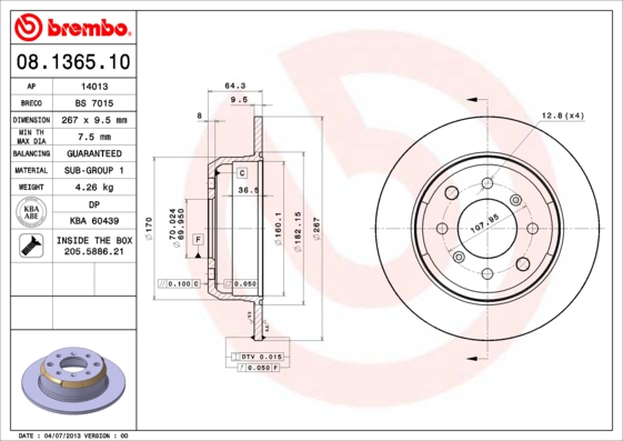 Remschijven Brembo 08.1365.10