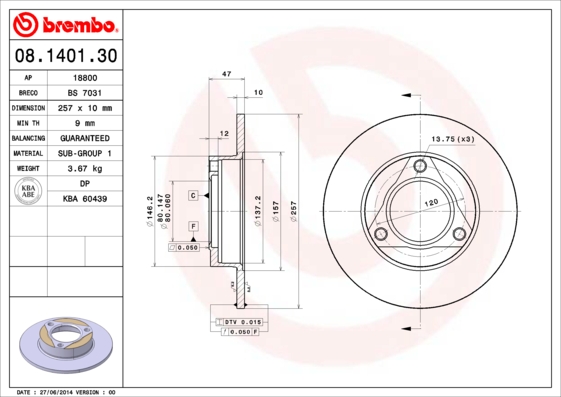 Remschijven Brembo 08.1401.30