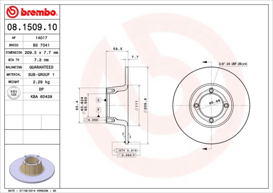 Remschijven Brembo 08.1509.10