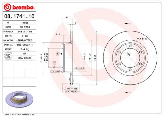 Remschijven Brembo 08.1741.10