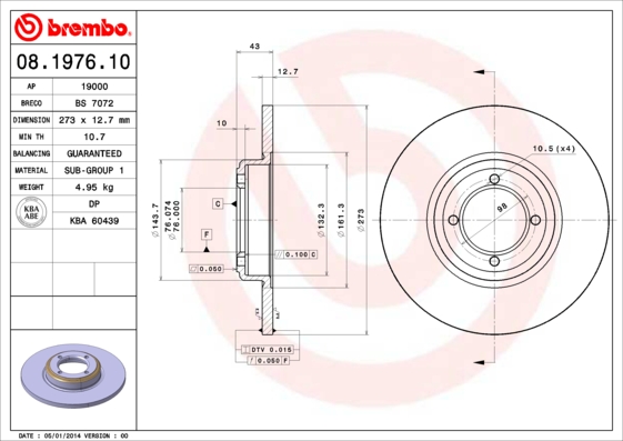 Remschijven Brembo 08.1976.10