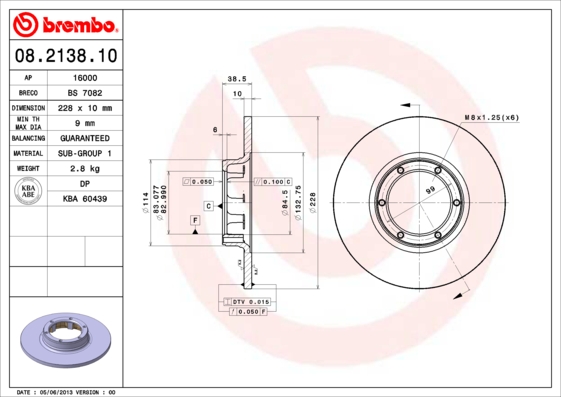 Remschijven Brembo 08.2138.10