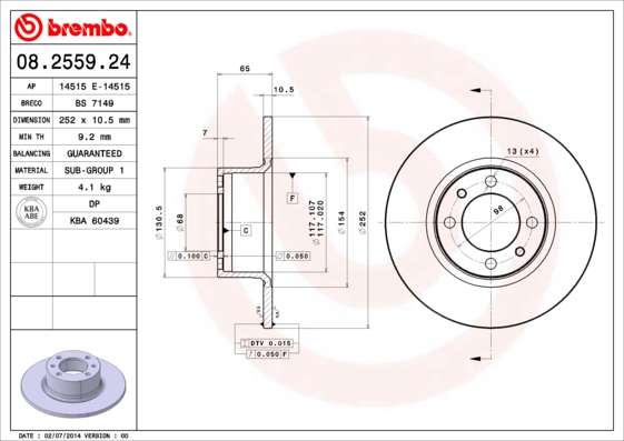 Remschijven Brembo 08.2559.24