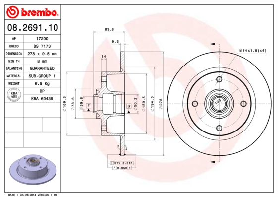 Remschijven Brembo 08.2691.10