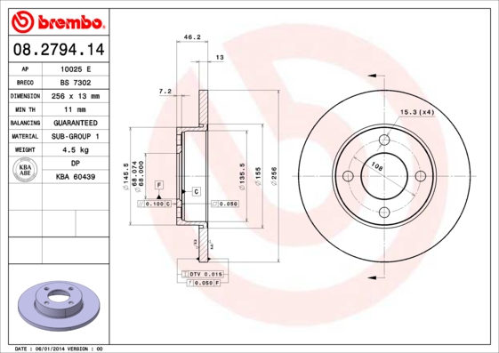 Remschijven Brembo 08.2794.14