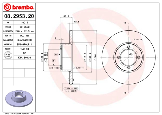 Remschijven Brembo 08.2953.20