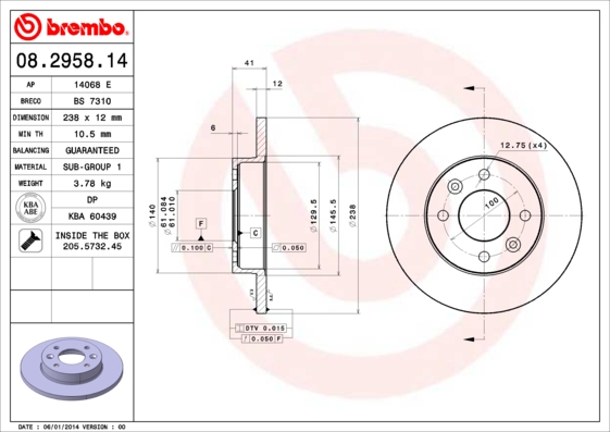 Remschijven Brembo 08.2958.14