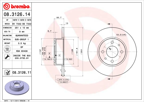 Remschijven Brembo 08.3126.11