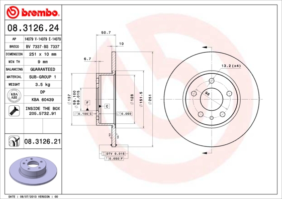 Remschijven Brembo 08.3126.21