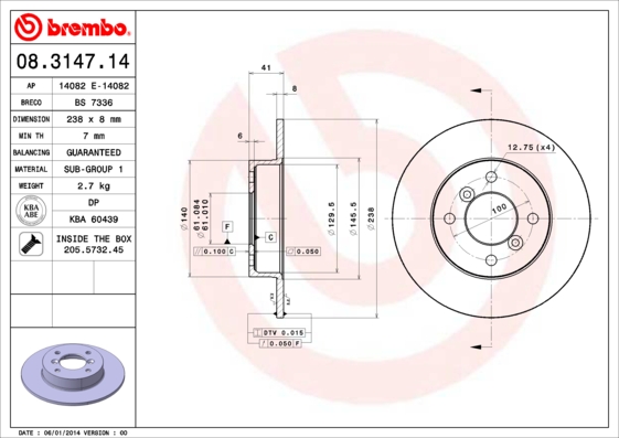 Remschijven Brembo 08.3147.14