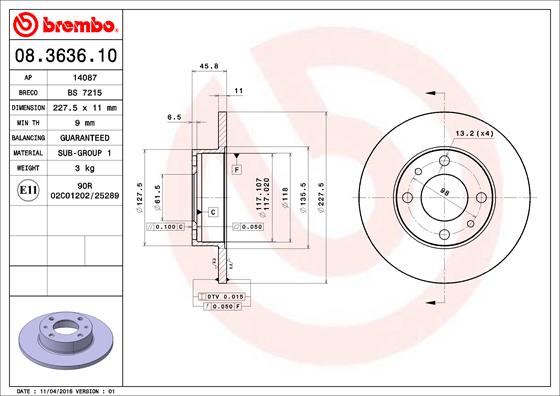 Remschijven Brembo 08.3636.10