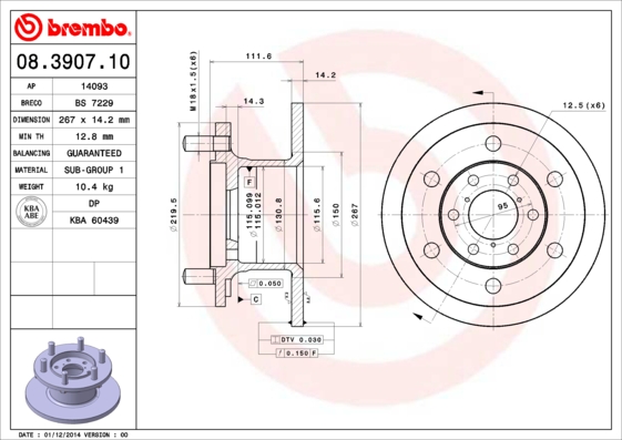 Remschijven Brembo 08.3907.10