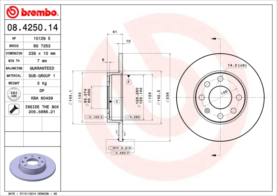 Remschijven Brembo 08.4250.14