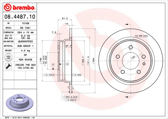 Remschijven Brembo 08.4487.10