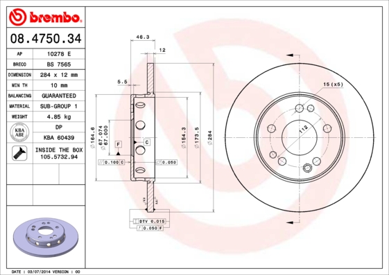 Remschijven Brembo 08.4750.34