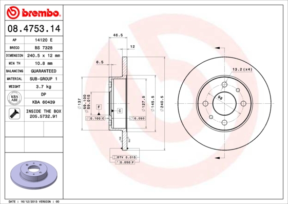 Remschijven Brembo 08.4753.14