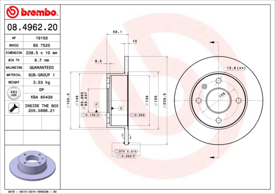 Remschijven Brembo 08.4962.20