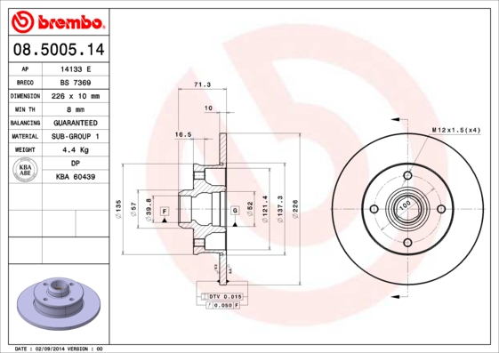 Remschijven Brembo 08.5005.14