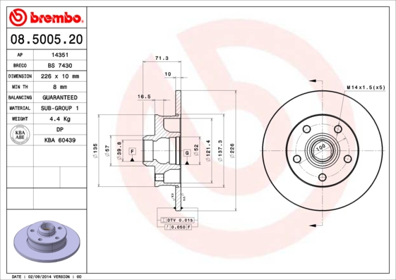 Remschijven Brembo 08.5005.20