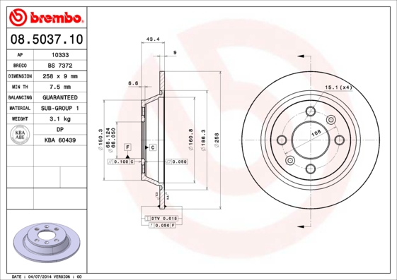 Remschijven Brembo 08.5037.10